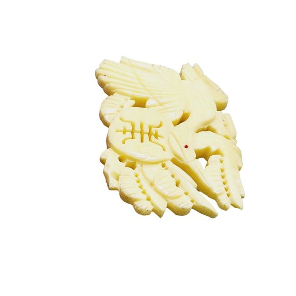 Vintage Signed Taiwan Celluloid? Carved Asian Bird Motif Brooch (A1167) - Picture 3 of 5